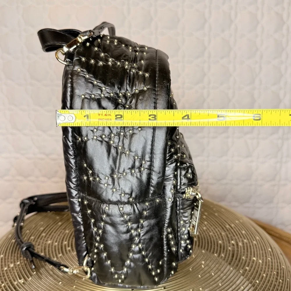 Victoria's Secret Mini Backpack Black Quilted Nylon Gold Studded Small Bag - Picture 10 of 12